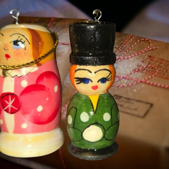 Hand-Painted Wooden Russian Christmas Ornaments Set Of 5 With Snowman Tree & Rus - Picture 4 of 5